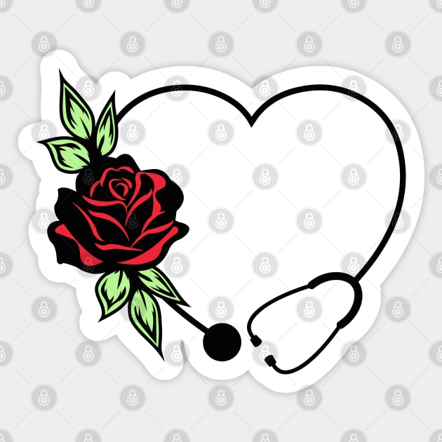 Doctor & Nurse Appreciation Floral Love Heart with Stethoscope Sticker by Caty Catherine